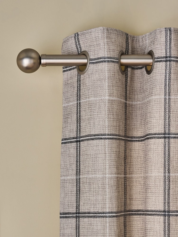 Natural/Grey Woven Textured Windowpane Check Eyelet Lined Curtains - Image 1 of 5 Natural/Grey Woven Textured Windowpane Check Eyelet Lined Curtains - Image 1 of 5