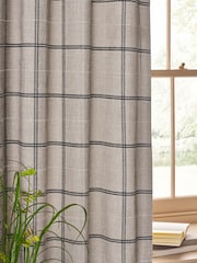 Natural/Grey Woven Textured Windowpane Check Eyelet Lined Curtains - Image 4 of 5