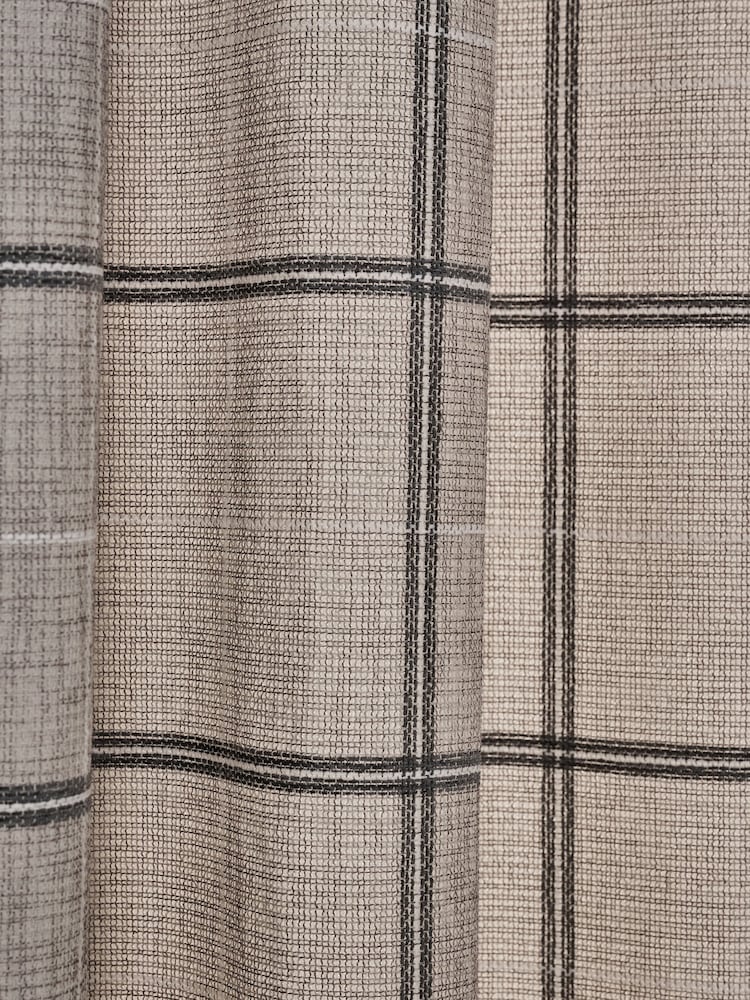 Natural/Grey Woven Textured Windowpane Check Eyelet Lined Curtains - Image 5 of 5 Natural/Grey Woven Textured Windowpane Check Eyelet Lined Curtains - Image 5 of 5