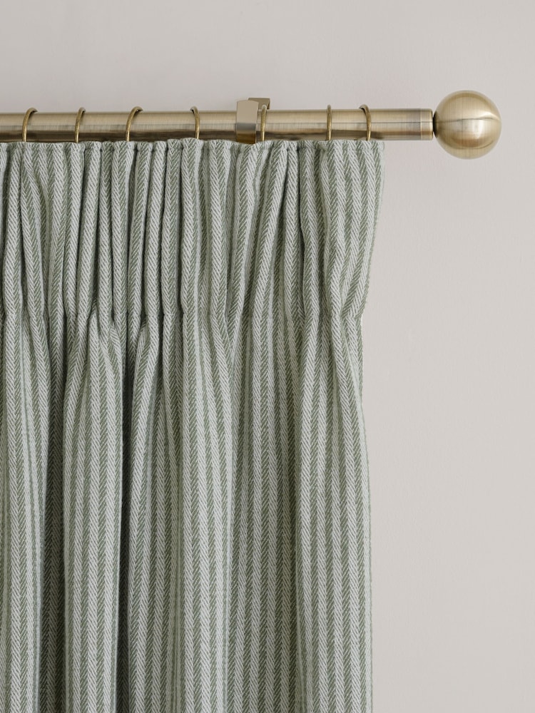 Green Brushed Stripe Pencil Pleat Lined Curtains - Image 1 of 5 Green Brushed Stripe Pencil Pleat Lined Curtains - Image 1 of 5