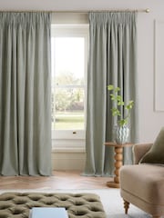 Green Brushed Stripe Pencil Pleat Lined Curtains - Image 2 of 5