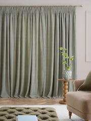 Green Brushed Stripe Pencil Pleat Lined Curtains - Image 4 of 5