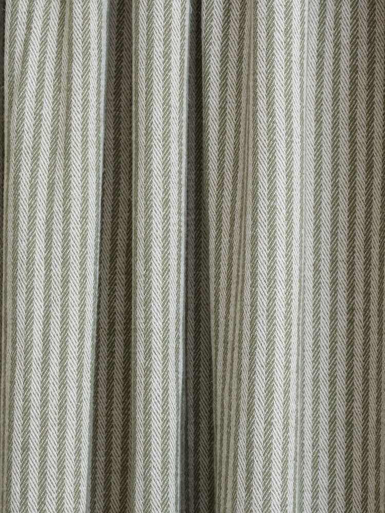 Green Brushed Stripe Pencil Pleat Lined Curtains - Image 5 of 5 Green Brushed Stripe Pencil Pleat Lined Curtains - Image 5 of 5