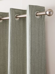 Green Brushed Stripe Lined Eyelet Curtains - Image 1 of 5