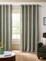 Green Brushed Stripe Lined Eyelet Curtains - Image 2 of 5