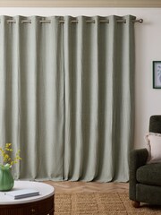 Green Brushed Stripe Lined Eyelet Curtains - Image 3 of 5