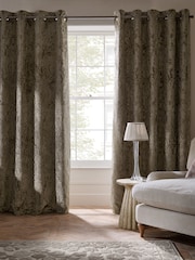 Champagne Gold Collection Luxe Heavyweight Velvet Damask Eyelet Lined Curtains - Image 2 of 8