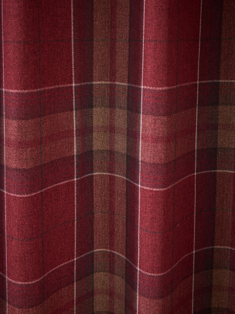 Red Brushed Check Lined Eyelet Curtains - Image 5 of 5 Red Brushed Check Lined Eyelet Curtains - Image 5 of 5