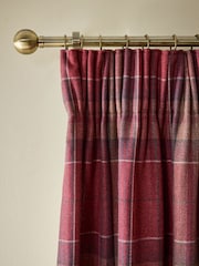 Red Brushed Check Pencil Pleat Lined Curtains - Image 1 of 4
