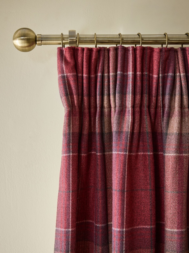 Red Brushed Check Pencil Pleat Lined Curtains - Image 1 of 4 Red Brushed Check Pencil Pleat Lined Curtains - Image 1 of 4