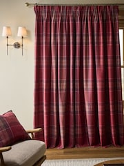 Red Brushed Check Pencil Pleat Lined Curtains - Image 2 of 4