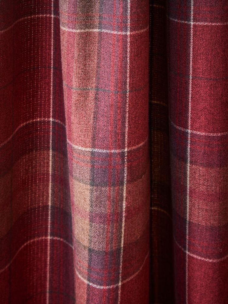 Red Brushed Check Pencil Pleat Lined Curtains - Image 4 of 4 Red Brushed Check Pencil Pleat Lined Curtains - Image 4 of 4