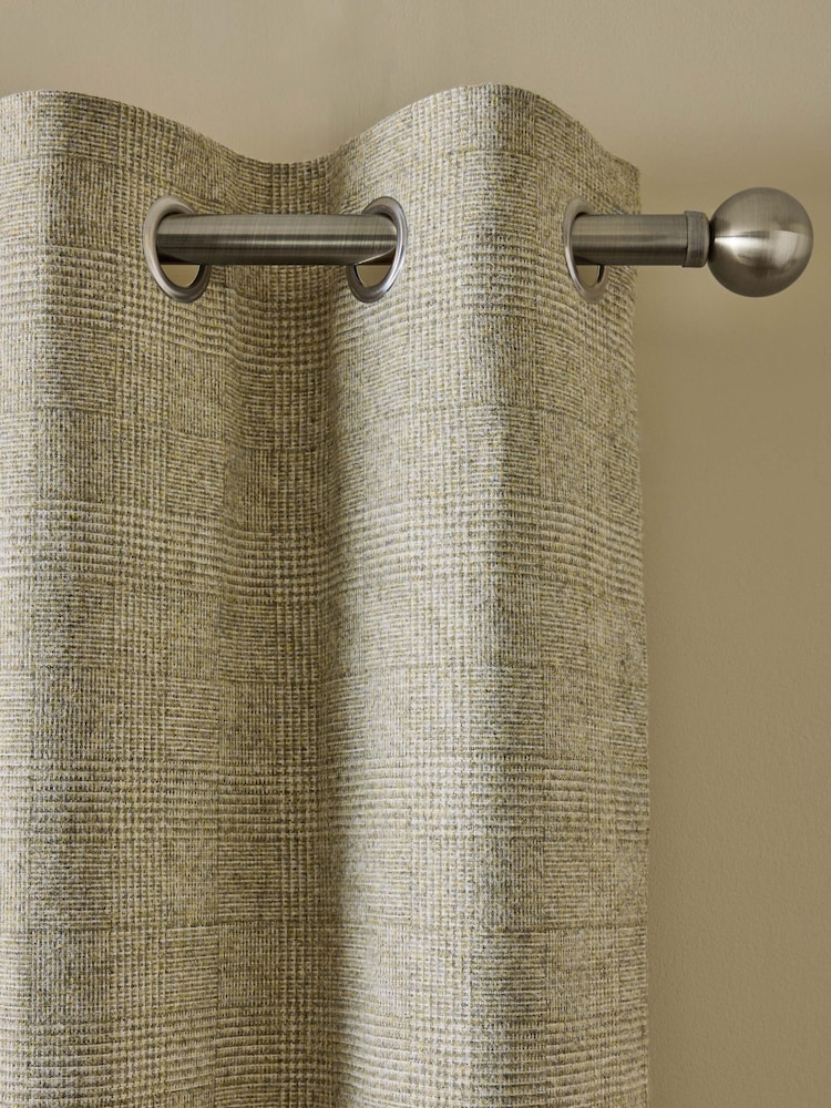 Green Brushed Check Eyelet Lined Curtains - Image 1 of 5 Green Brushed Check Eyelet Lined Curtains - Image 1 of 5