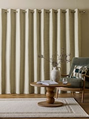 Green Brushed Check Eyelet Lined Curtains - Image 3 of 5