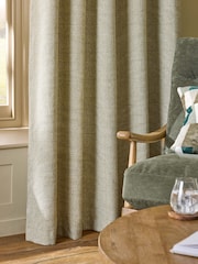 Green Brushed Check Eyelet Lined Curtains - Image 4 of 5