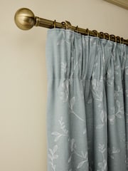 Floral Embroidered Touch of Linen Pencil Pleat Lined Curtains - תמונה 1 מתוך 5