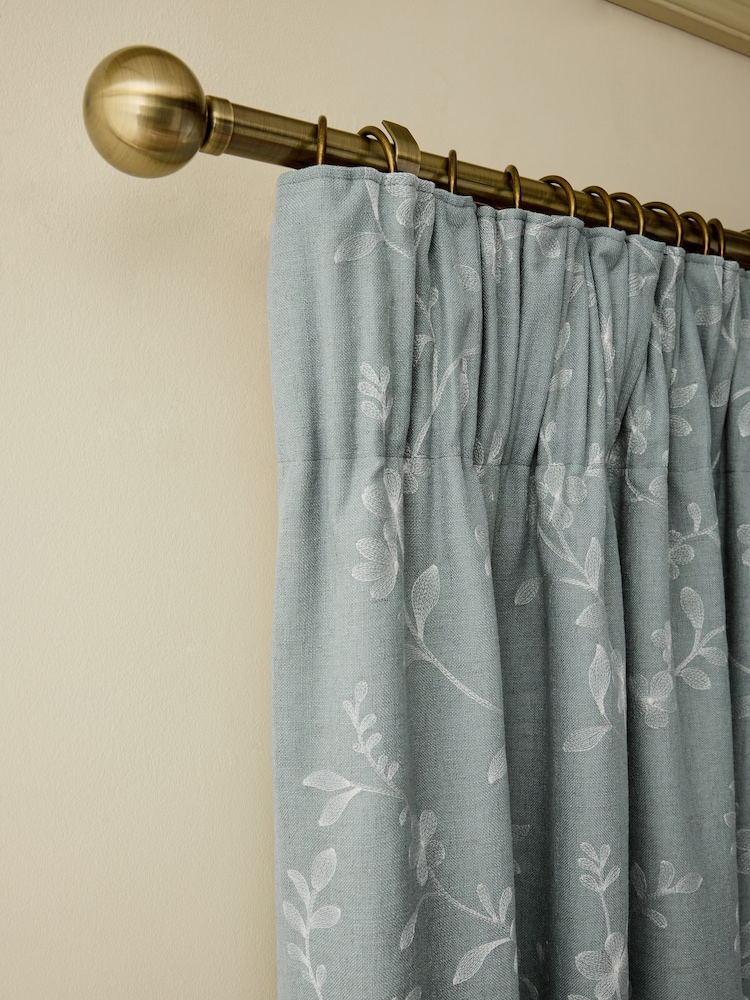 Floral Embroidered Touch of Linen Pencil Pleat Lined Curtains - תמונה 1 מתוך 5