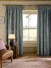 Floral Embroidered Touch of Linen Pencil Pleat Lined Curtains - תמונה 2 מתוך 5