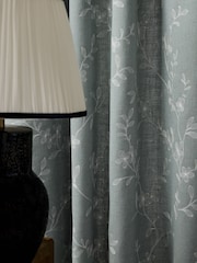 Floral Embroidered Touch of Linen Pencil Pleat Lined Curtains - תמונה 4 מתוך 5
