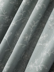 Floral Embroidered Touch of Linen Pencil Pleat Lined Curtains - תמונה 5 מתוך 5