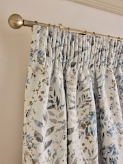 Blue/Brown Honesty Leaf Jacquard Pencil Pleat Lined Curtains - Image 1 of 4