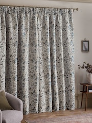 Blue/Brown Honesty Leaf Jacquard Pencil Pleat Lined Curtains - Image 3 of 4