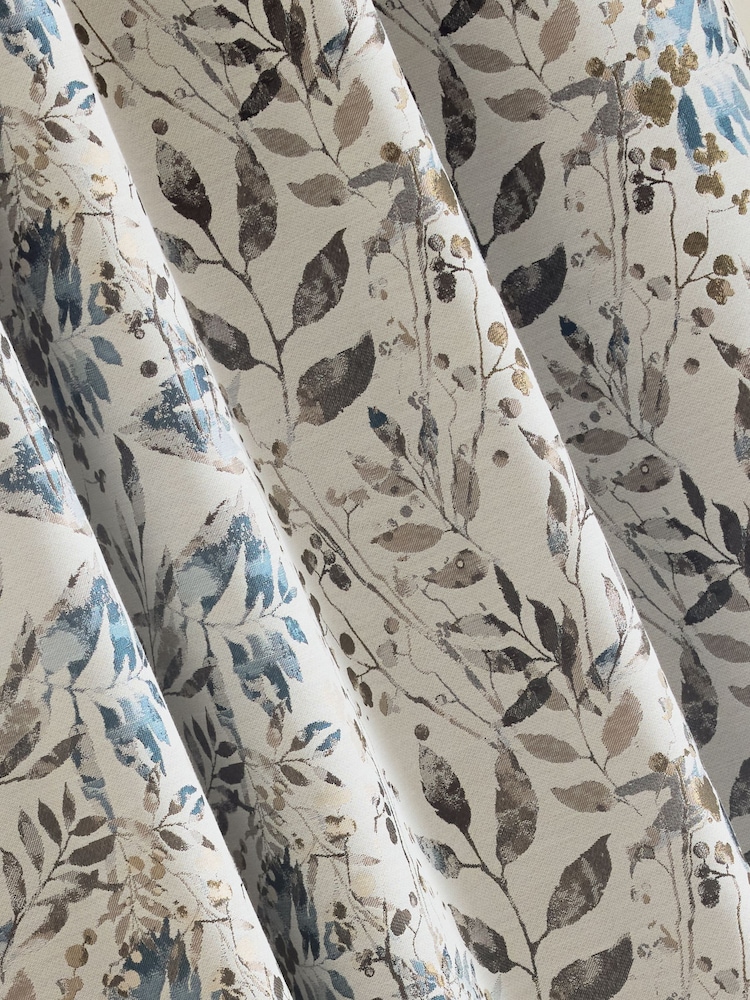 Blue/Brown Honesty Leaf Jacquard Pencil Pleat Lined Curtains - Image 4 of 4 Blue/Brown Honesty Leaf Jacquard Pencil Pleat Lined Curtains - Image 4 of 4
