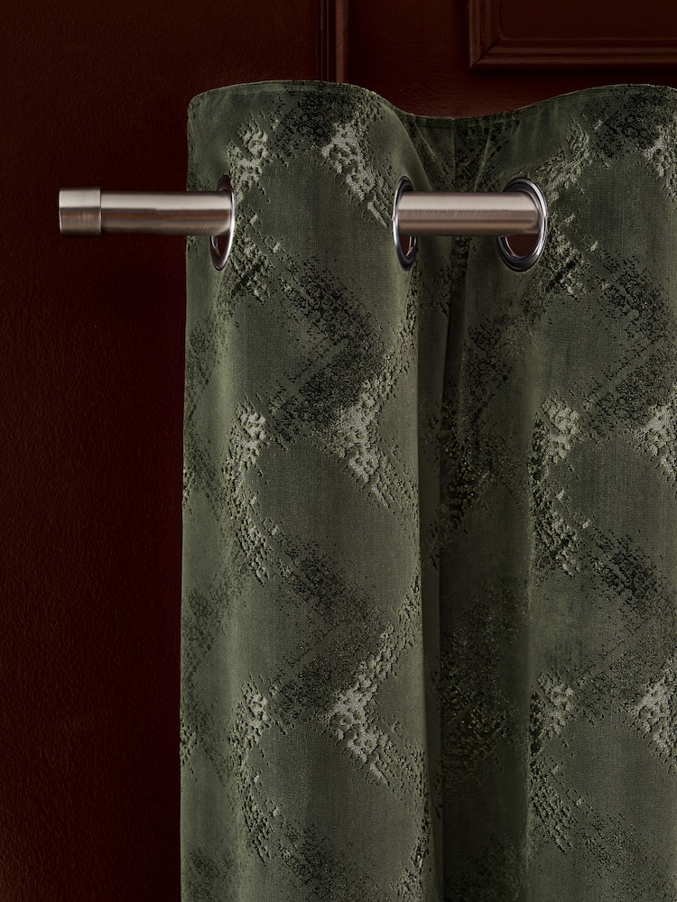Green Collection Luxe Heavyweight Velvet Chevron Eyelet Lined Curtains - Image 1 of 5