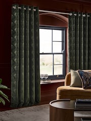 Green Collection Luxe Heavyweight Velvet Chevron Eyelet Lined Curtains - Image 2 of 5