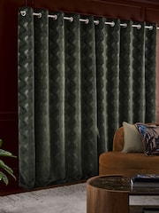 Green Collection Luxe Heavyweight Velvet Chevron Eyelet Lined Curtains - Image 3 of 5