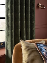 Green Collection Luxe Heavyweight Velvet Chevron Eyelet Lined Curtains - Image 5 of 5