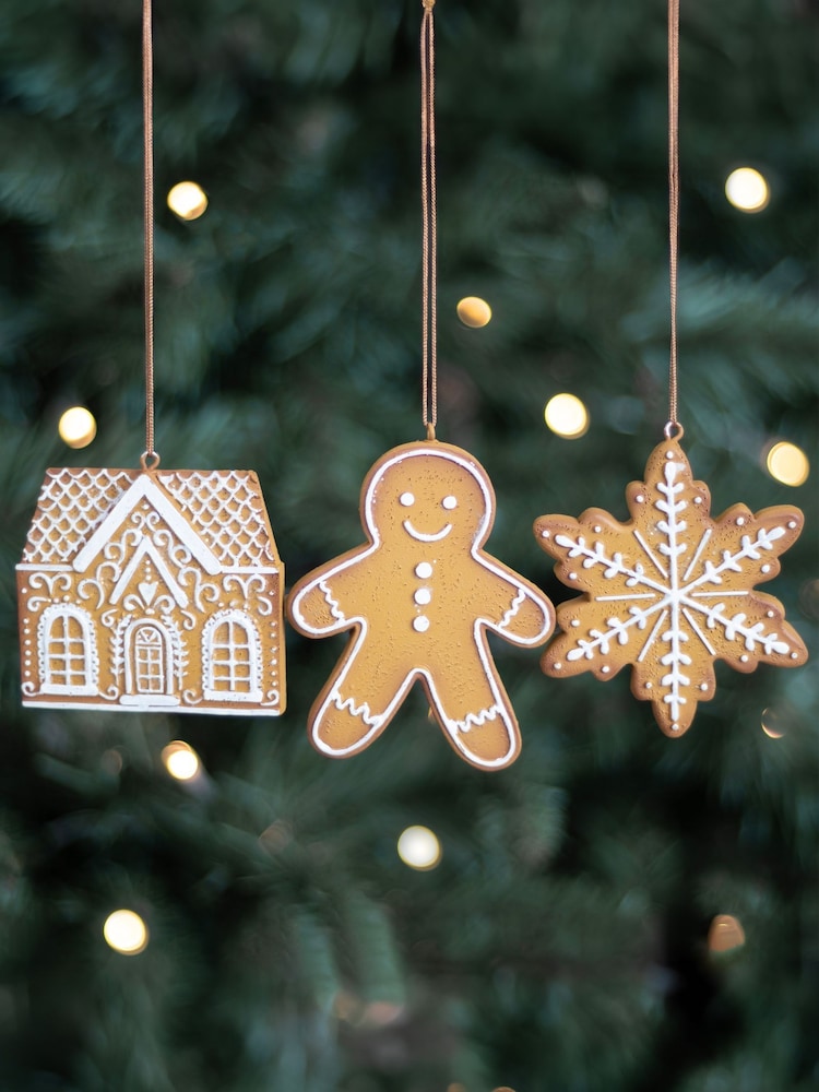 Something Different Set of 3 Brown Hanging Gingerbread Decorations - Image 1 of 3 Something Different Set of 3 Brown Hanging Gingerbread Decorations - Image 1 of 3