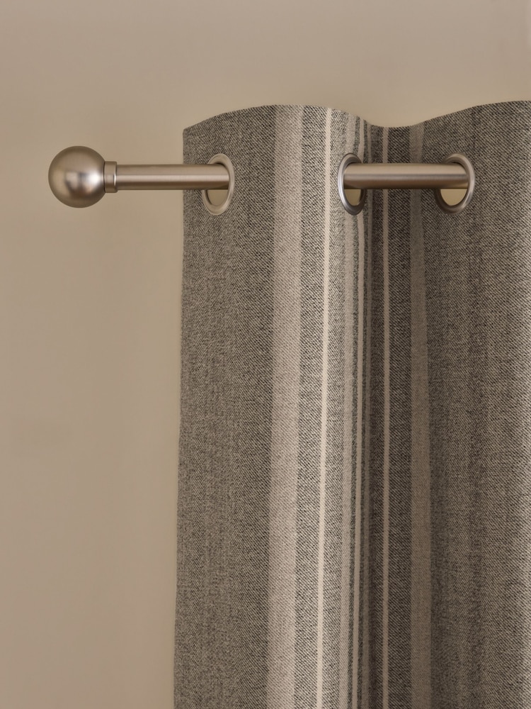 Natural/Green Brushed Woven Stripe Eyelet Lined Curtains - Image 1 of 4 Natural/Green Brushed Woven Stripe Eyelet Lined Curtains - Image 1 of 4
