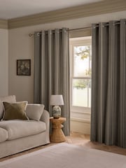 Natural/Green Brushed Woven Stripe Eyelet Lined Curtains - Image 2 of 4