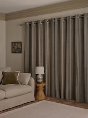 Natural/Green Brushed Woven Stripe Eyelet Lined Curtains - Image 3 of 4
