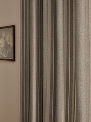 Natural/Green Brushed Woven Stripe Eyelet Lined Curtains - Image 4 of 4