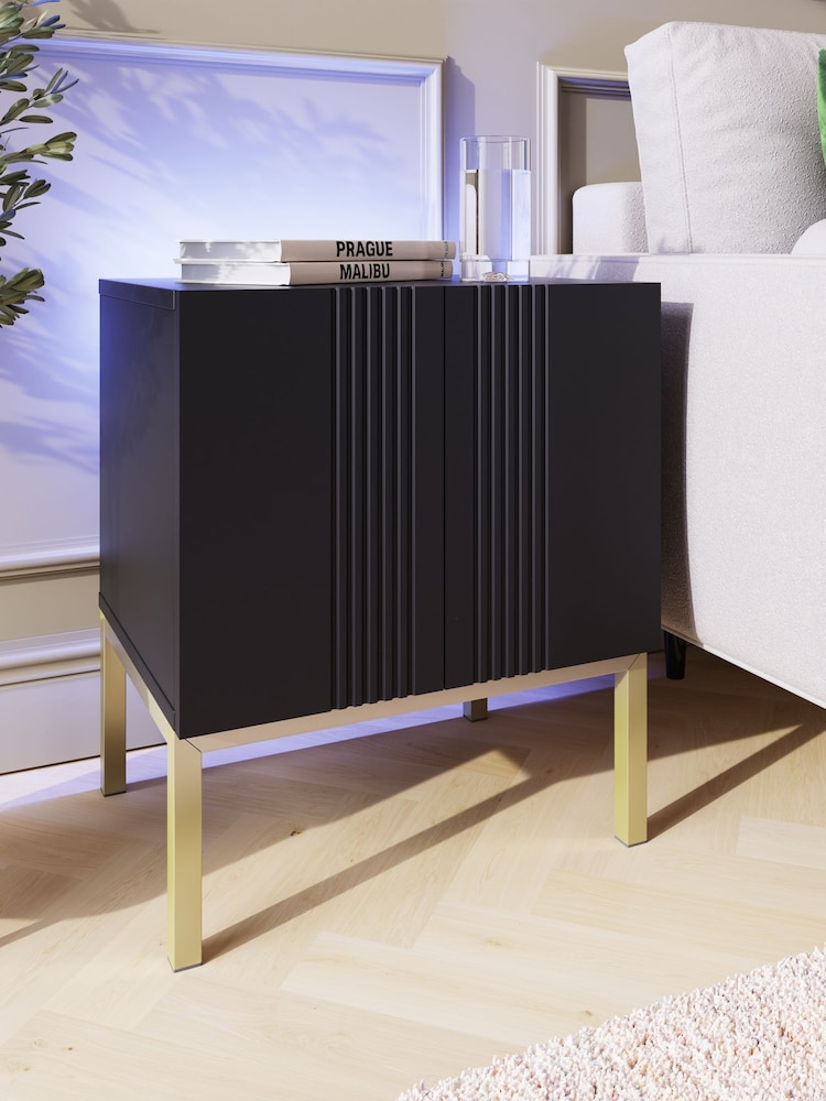 Frank Olsen Black Iona 1 Door Side Table with SMART Features - Image 1 of 7 Frank Olsen Black Iona 1 Door Side Table with SMART Features - Image 1 of 7