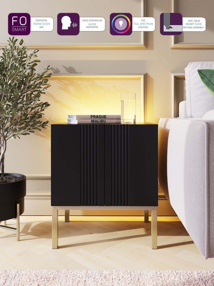 Frank Olsen Black Iona 1 Door Side Table with SMART Features - Image 2 of 7 Frank Olsen Black Iona 1 Door Side Table with SMART Features - Image 2 of 7