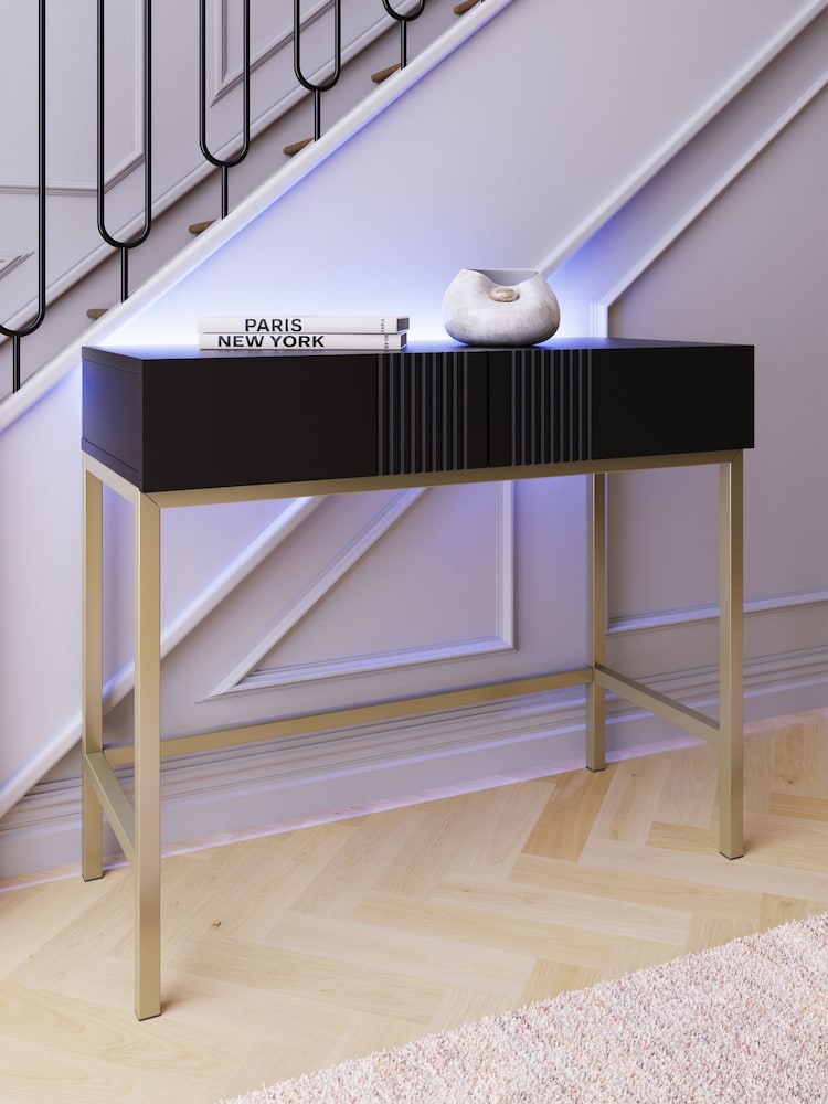 Frank Olsen Black Iona 2 Drawer Console Table with Smart Features - Image 1 of 9 Frank Olsen Black Iona 2 Drawer Console Table with Smart Features - Image 1 of 9