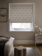 Natural/Champagne Gold Ready Made Blackout/Thermal Evie Geometric Roman Blinds - Image 3 of 6