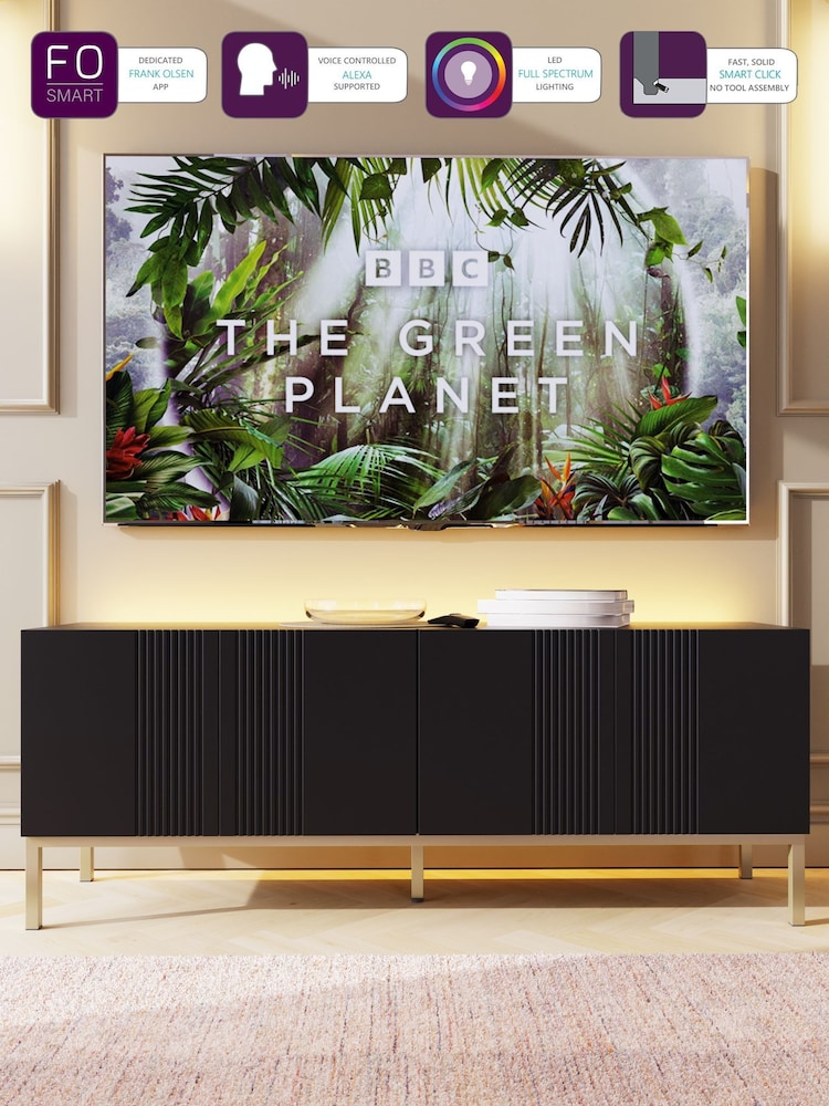 Frank Olsen Black Iona 4 Door Large TV Unit with Smart Feature - Image 2 of 8 Frank Olsen Black Iona 4 Door Large TV Unit with Smart Feature - Image 2 of 8