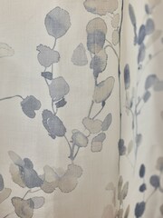 Natural/Blue Honesty Leaf Floral Print Slot Top Unlined Unlined Sheer Panel Voile Curtains - Image 2 of 3