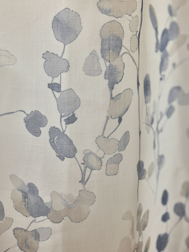 Natural/Blue Honesty Leaf Floral Print Slot Top Unlined Unlined Sheer Panel Voile Curtains - Image 2 of 3 Natural/Blue Honesty Leaf Floral Print Slot Top Unlined Unlined Sheer Panel Voile Curtains - Image 2 of 3