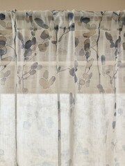 Natural/Blue Honesty Leaf Floral Print Slot Top Unlined Unlined Sheer Panel Voile Curtains - Image 3 of 3