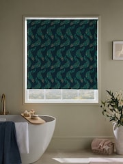 Blue Ready Made Blackout Bathroom Peacock Print Roller Blinds - Image 1 of 6