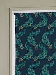 Blue Ready Made Blackout Bathroom Peacock Print Roller Blinds - Image 3 of 6