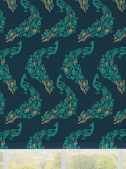 Blue Ready Made Blackout Bathroom Peacock Print Roller Blinds - Image 6 of 6