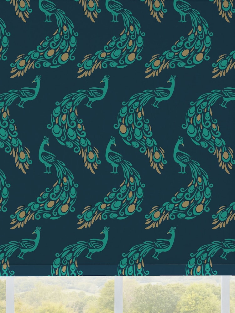 Blue Ready Made Blackout Bathroom Peacock Print Roller Blinds - Image 6 of 6 Blue Ready Made Blackout Bathroom Peacock Print Roller Blinds - Image 6 of 6