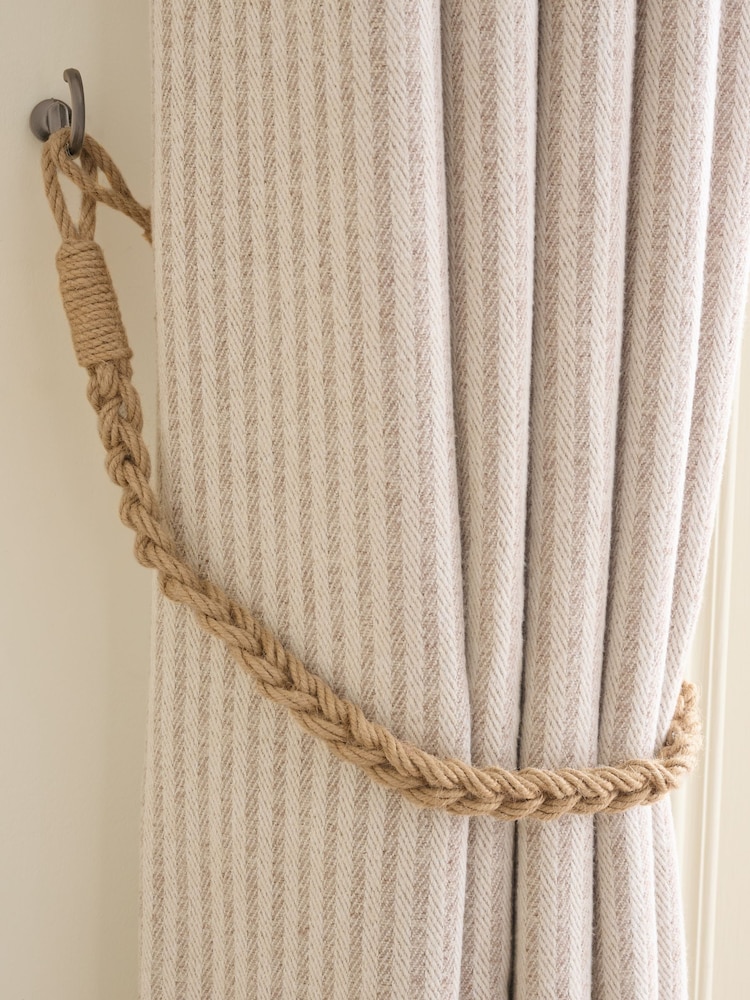 Natural Set of 2 Plaited Rope Curtain Tie Backs - Image 1 of 3 Natural Set of 2 Plaited Rope Curtain Tie Backs - Image 1 of 3