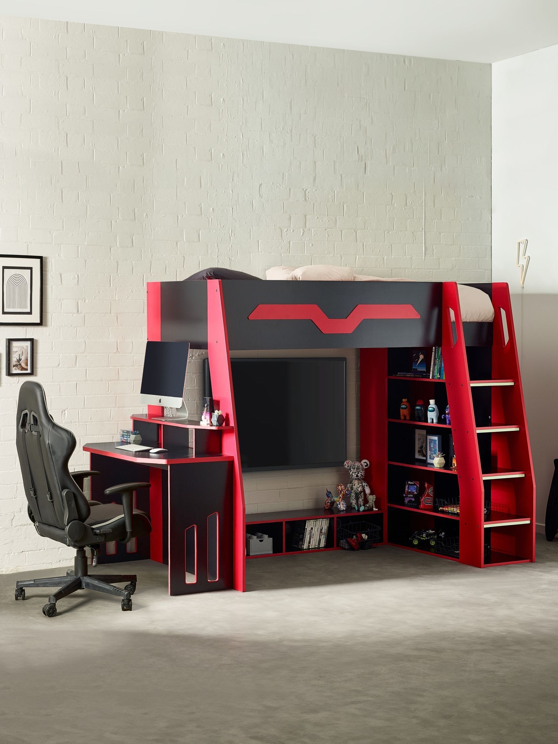 Julian Bowen Unisex Black Eagle & Red Gaming Highsleeper Loft Bed With Desk Single - Image 3